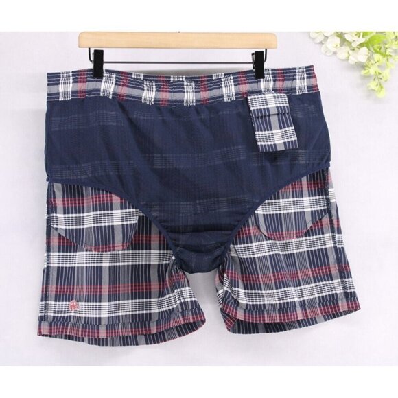 Brooks Brothers Men's Swim Trunks Blue Red Plaid Check Drawstring 6" Inseam Sz L - Picture 3 of 8